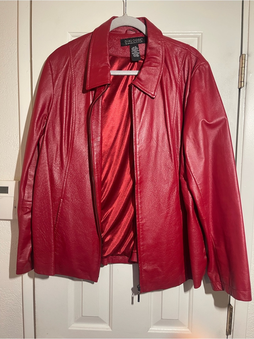 Dialogue Women's Red Leather Zip-Front Jacket